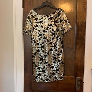 Gold sequin black dress The Limited size 2 baroque holiday damask